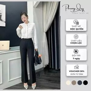 Quần ống loe lưng cao nữ, quần nữ may bằng vải trượt hàn cao cấp không nhăn, ống loe lưng cao