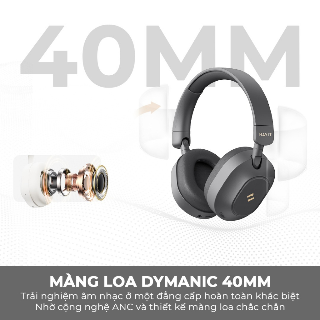 Ảnh Tai nghe Bluetooth Havit Life NC01H H668BT | Chống ồn chủ động ANC - Nghe nhạc 80h - Màng loa 40mm | Bảo hành 12 tháng 2
