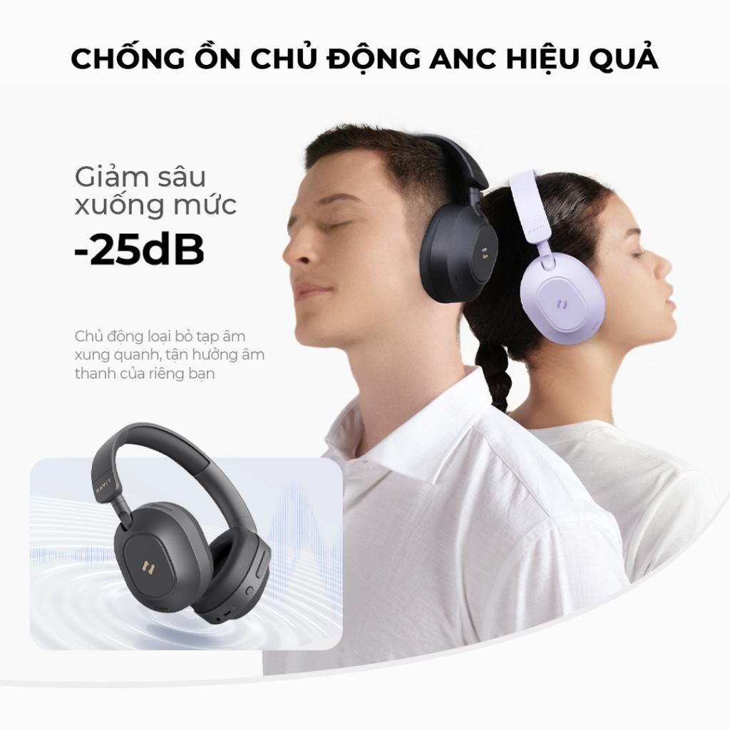 Ảnh Tai nghe Bluetooth Havit Life NC01H H668BT | Chống ồn chủ động ANC - Nghe nhạc 80h - Màng loa 40mm | Bảo hành 12 tháng 1