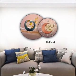 Đồng hồ treo tường kim trôi Decor phòng xinh, combo 2 bức tranh tròn và đồng hồ chạy em ru.Phong Cách Hiện Đại