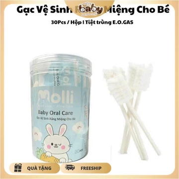 Hộp 30 que rơ lưỡi Molli , tưa lưỡi an toàn cho trẻ sơ sinh, rơ lưỡi, gạc lưỡi cho bé sơ sinh dùng 1 lần