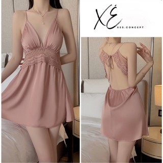 Váy 2 dây lụa phối ren thêu lưng kiểu ( V4 )
