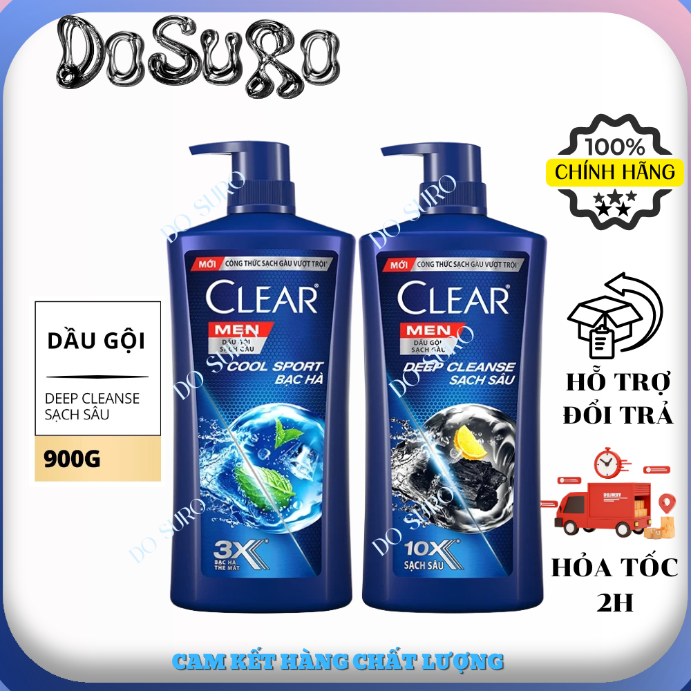 Dầu Gội Đầu Clear Men Deep Cleanse Than Hoạt Tính Đánh Bay Gàu, Ngứa Và Dưỡng Tóc Khỏi Khói Bụi 900g