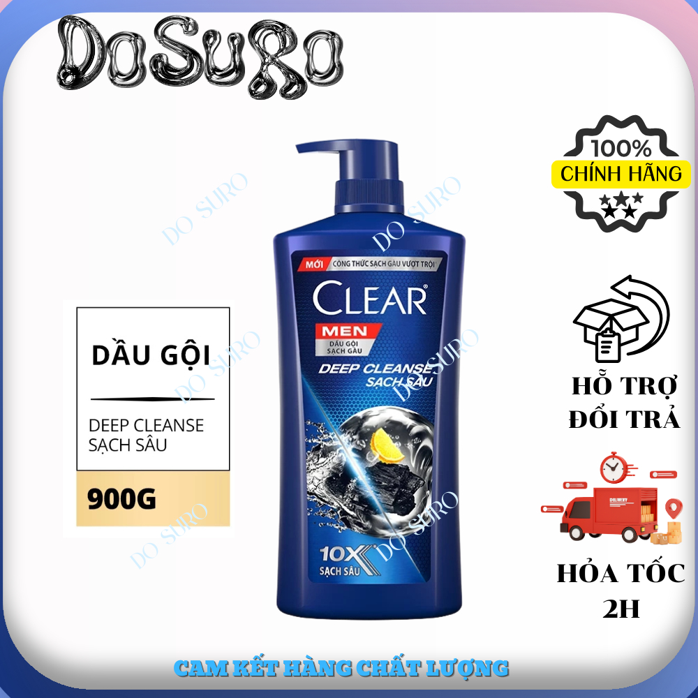 Dầu Gội Đầu Clear Men Deep Cleanse Than Hoạt Tính Đánh Bay Gàu, Ngứa Và Dưỡng Tóc Khỏi Khói Bụi 900g