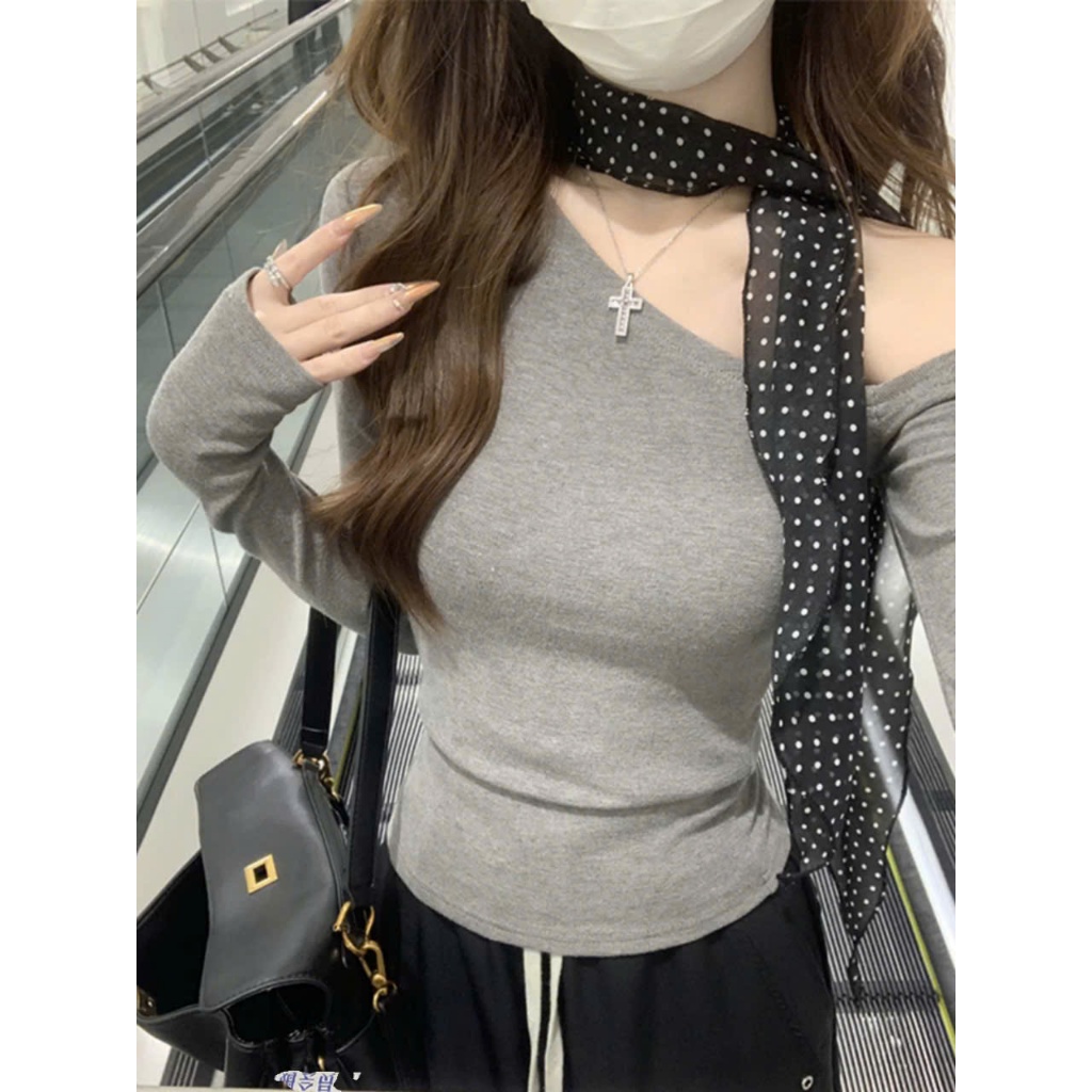 Áo Lệch Vai Kiểu Dài Tay Triết Eo Ôm Body Siêu Quyến Rũ Vải Tăm Lông Thỏ Dày Dặn Mịn Màng m126