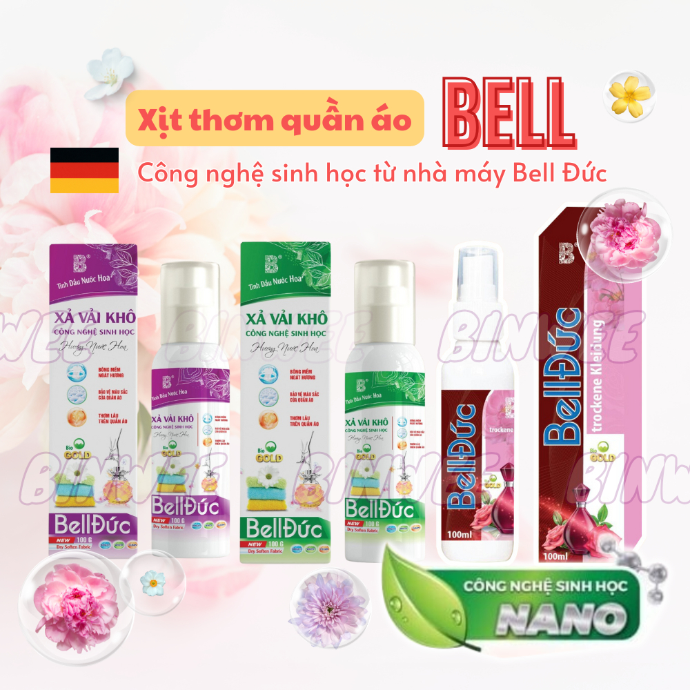 Xả vải khô xịt thơm quần áo Bell Đức 100ml lưu hương bền lâu khử khuẩn dùng thay xả nước