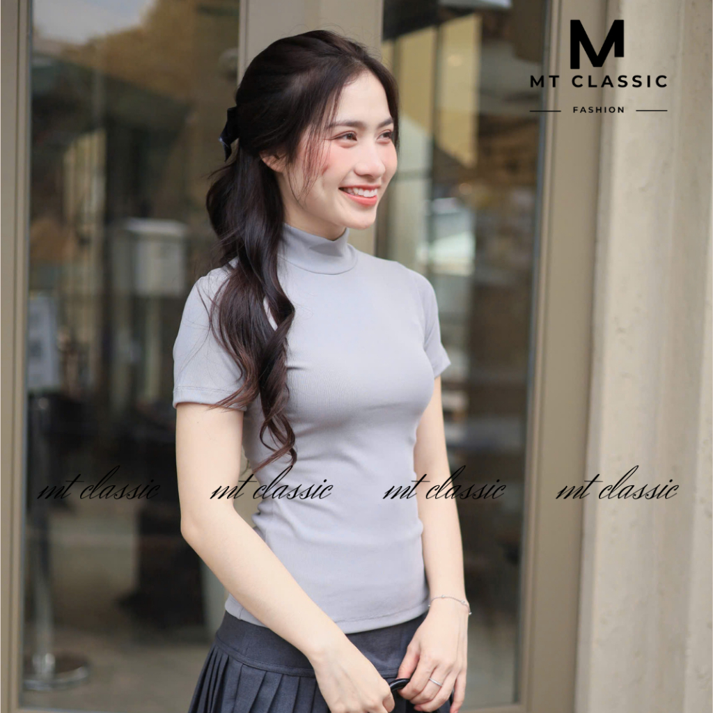 Áo thun cổ lọ ngắn tay, áo cổ cao có tay chất thun tăm nhí co giãn 4 chiều mềm mịn, thoáng mát - MT Classic