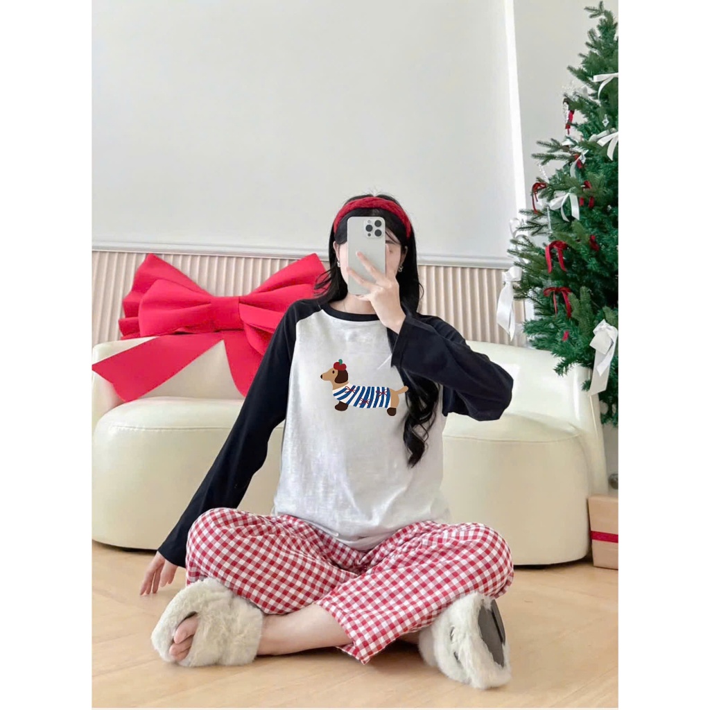 Sét Bộ Nữ dài tay Thu Đông JULY FASHION, Đồ bộ nữ mặc nhà, mặc ngủ quần dài, áo dài tay phối màu Ragan in hình Thun Xươt