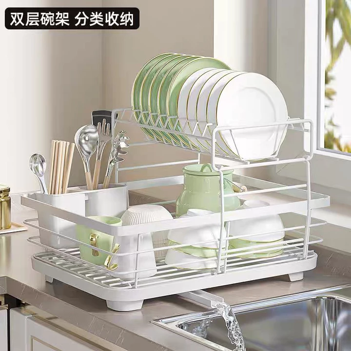 (Loại 1 chắc chắn) Giá Đựng Bát Đĩa Có Khay Hứng Nước Kèm Ống Đũa, Kệ Để Bát Đĩa
