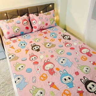 Bộ ga gối 3 món Poly Coton Vỏ gối Đầu kèm Ga bo chun Labubu Kapybara Hot trend 1m6x2m 1m8x2m