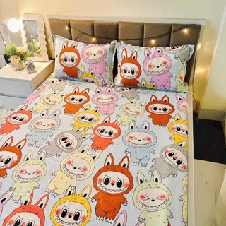 Bộ ga gối 3 món Poly Coton Vỏ gối Đầu kèm Ga bo chun Labubu Kapybara Hot trend 1m6x2m 1m8x2m