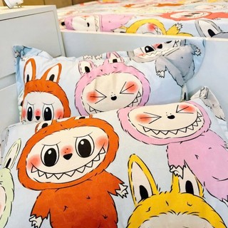 Bộ ga gối 3 món Poly Coton Vỏ gối Đầu kèm Ga bo chun Labubu Kapybara Hot trend 1m6x2m 1m8x2m