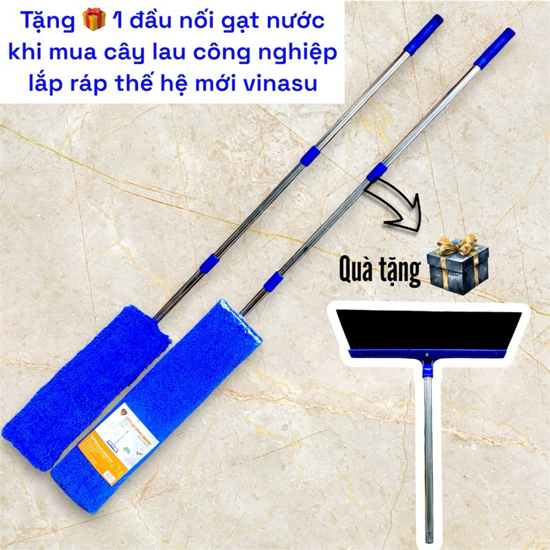 Cây Lau Công Nghiệp san hô Vinasu phiên bản Lắp Ráp Thế Hệ Mới - Cây Lau Nhà tặng kèm 1 đầu gạt nước thay thế