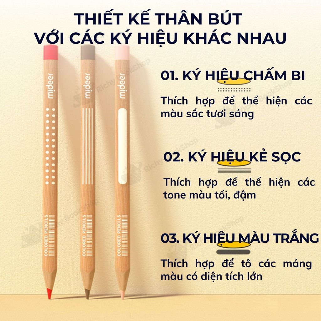 Bút chì màu vẽ tranh cao cấp 24/36/48 màu - Mideer Vibrant Colored Pencil