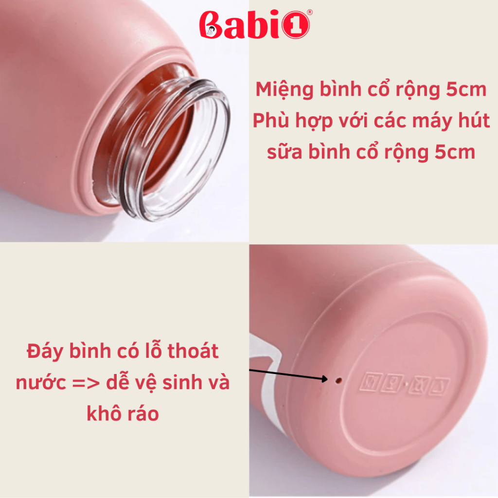 Bình Trữ Sữa, Bình Nước Giữ Nhiệt Lõi Thuỷ Tinh Babi1 2in1, Cổ Rộng Bọc Plastic 380ml Cho Mẹ Và Bé
