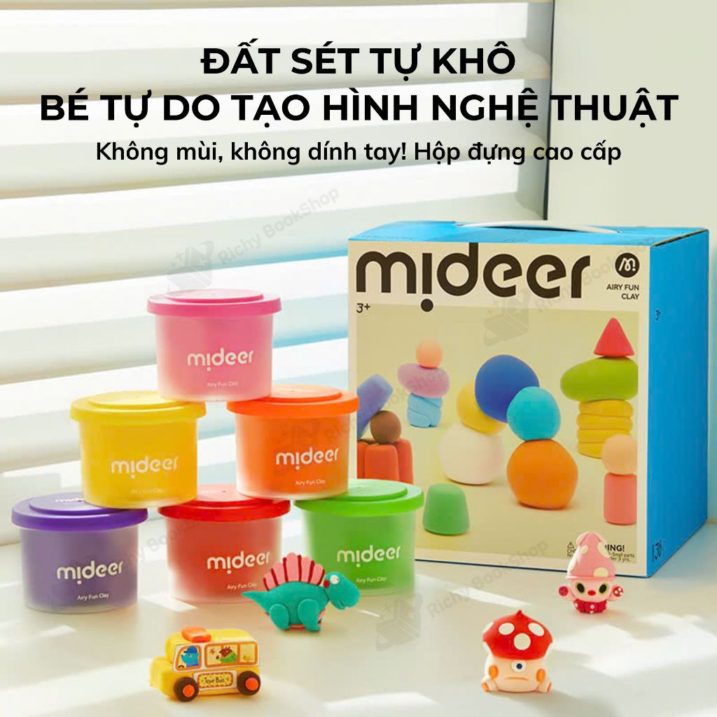 Đất sét tự khô 24- 36 màu Mideer đất nặn tạo hình mô hình AIRY FUN CLAY