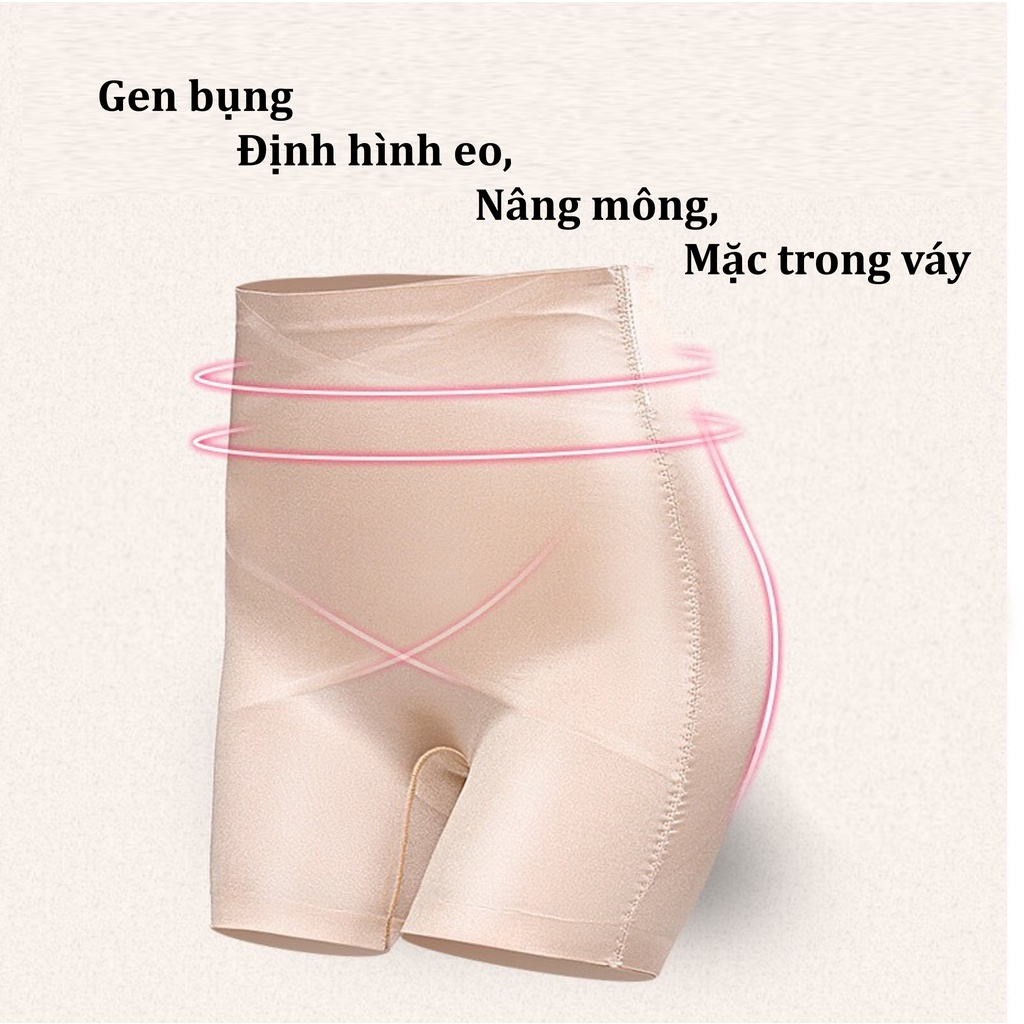 Quần gen bụng đùi su Lụa chống cuộn cao cấp ,Quần Gen Định Hình dáng đùi vát chéo đốt cháy mỡ thừa, siết bụng 8051