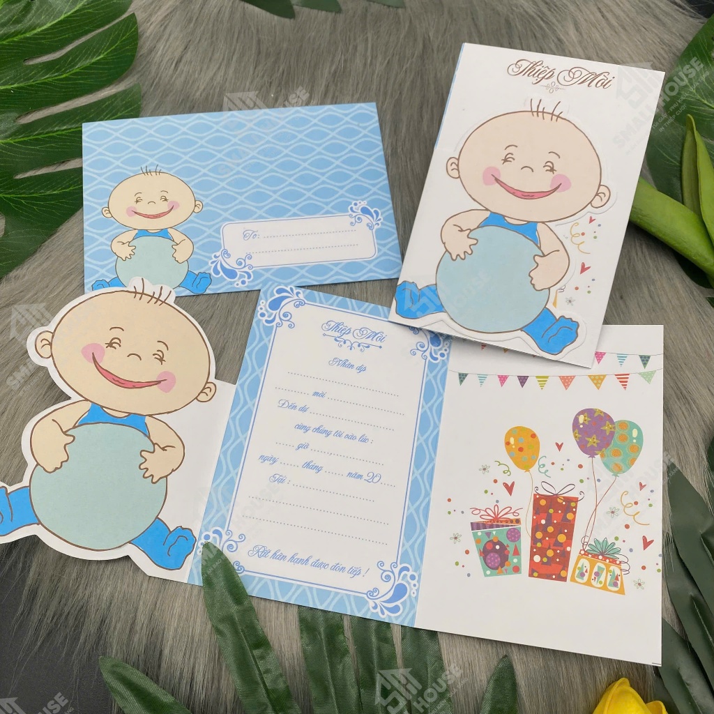 Thiệp mời sinh nhật 3 Lá ( xấp 4 cái)