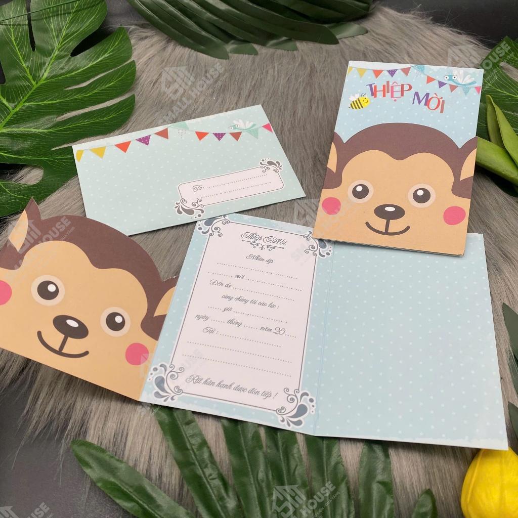 Thiệp mời sinh nhật 3 Lá ( xấp 4 cái)