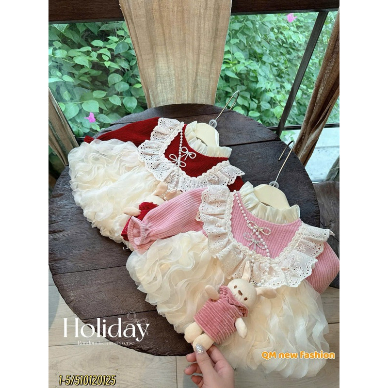 [TẶNG THỎ] Váy tiểu thư voan sóng cho bé gái size 5-17kg