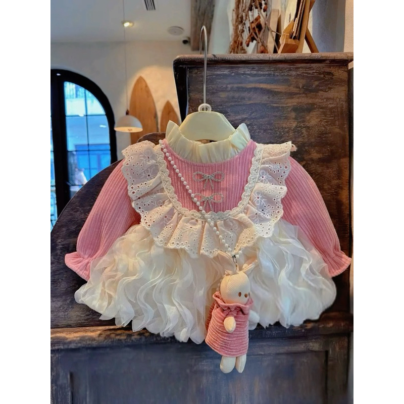 [TẶNG THỎ] Váy tiểu thư voan sóng cho bé gái size 5-17kg