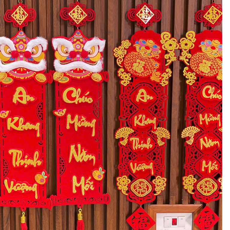 Bộ Câu Đối đầu lân trang trí Tết Nguyên Đán
