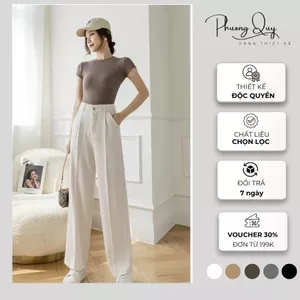 Quần ống rộng nữ, quần ống suông nữ, quần dài nữ lưng cao chất vải trượt hàn không nhăn