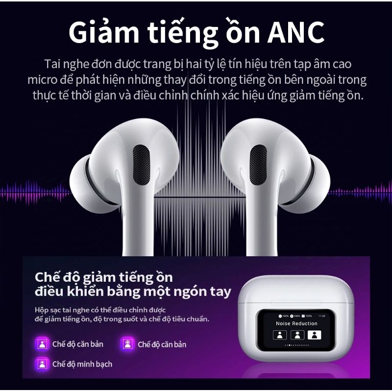 Tai nghe Bluetooth hoco EW72 ANC khử tiếng ồn, màn hình cảm ứng tích hợp mic đàm thoại.