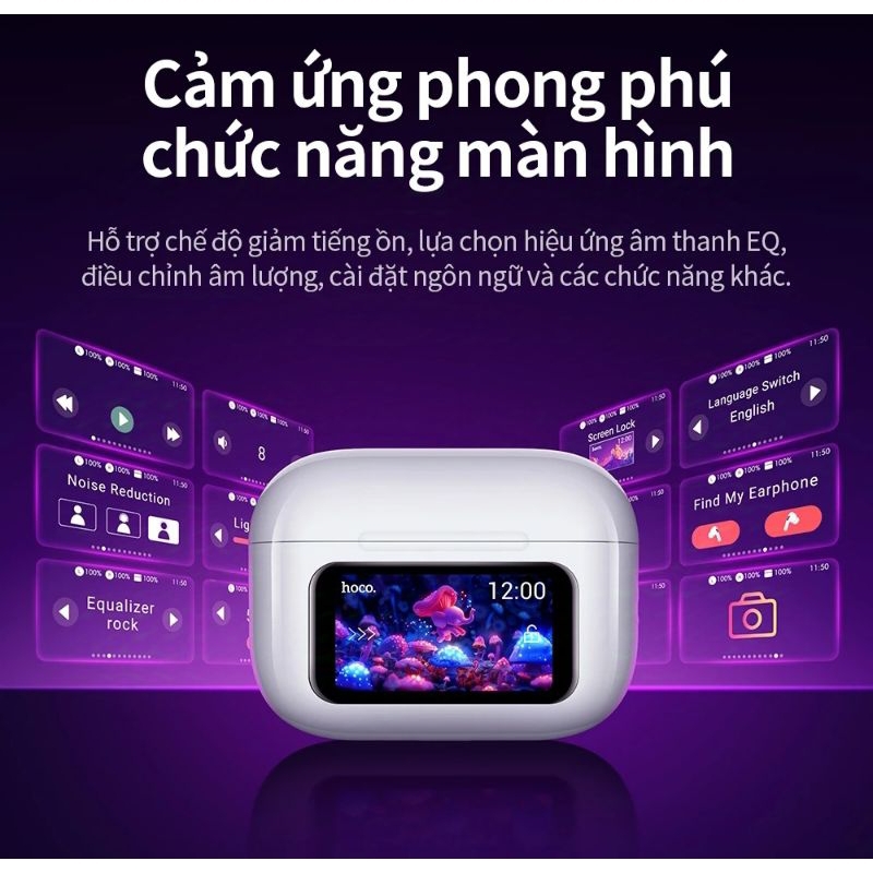 Tai nghe Bluetooth hoco EW72 ANC khử tiếng ồn, màn hình cảm ứng tích hợp mic đàm thoại.