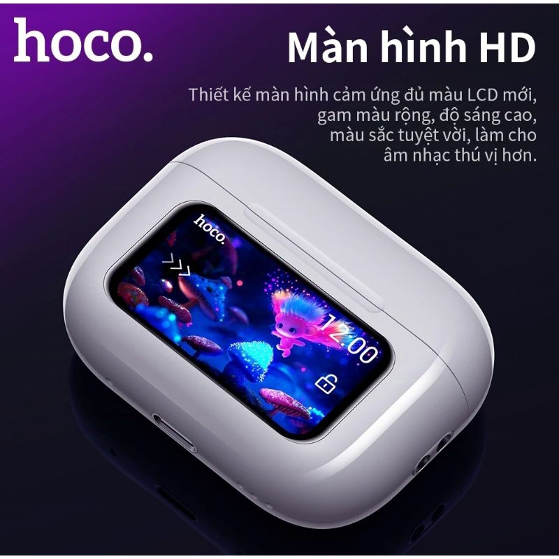 Tai nghe Bluetooth hoco EW72 ANC khử tiếng ồn, màn hình cảm ứng tích hợp mic đàm thoại.
