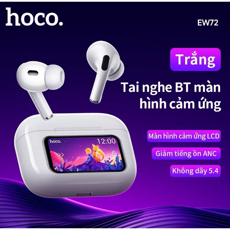Tai nghe Bluetooth hoco EW72 ANC khử tiếng ồn, màn hình cảm ứng tích hợp mic đàm thoại.