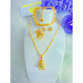 Com bo 4 món trang sức cóc ngậm tiền vàng 18 k , Chất liêu: ti tan mạ vàng 18k