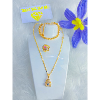 Com bo 4 món trang sức cóc ngậm tiền vàng 18 k , Chất liêu: ti tan mạ vàng 18k