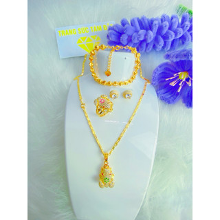 Com bo 4 món trang sức cóc ngậm tiền vàng 18 k , Chất liêu: ti tan mạ vàng 18k