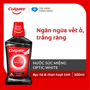 Nước súc miệng Colgate trắng răng Optic White than hoạt tính bạc hà the mát 500ml/chai