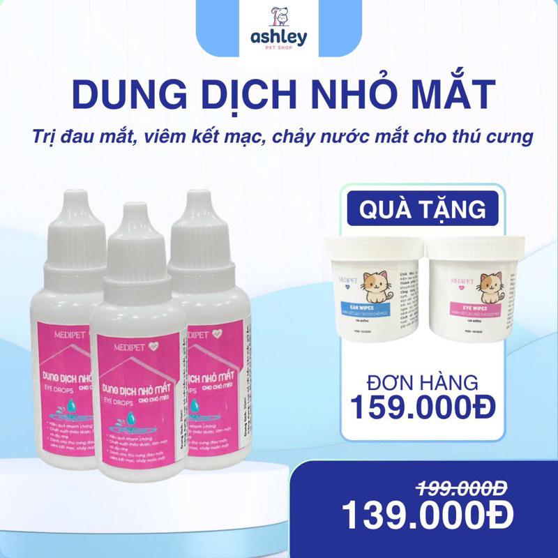 Dung dịch nhỏ mắt cho chó mèo giảm chảy nước mắt, ngừa viêm kết mạc và đổ nghèn