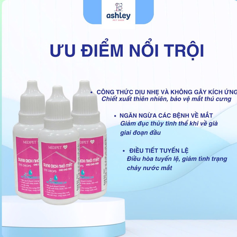 Dung dịch nhỏ mắt cho chó mèo giảm chảy nước mắt, ngừa viêm kết mạc và đổ nghèn