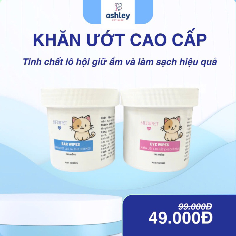 Khăn ướt lau mắt và tai ố bẩn cho chó mèo chiết xuất từ cây lô Hội - hộp 130 miếng