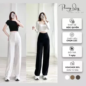 Quần suông cạp cao ống đứng, quần suông , may bằng vải trượt hàn cao cấp không nhăn phù hợp công sở