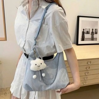 Túi xách nữ đeo chéo công sở kèm chamr Mây da pu vải nhung phối xích hàng thời trang - TXN08