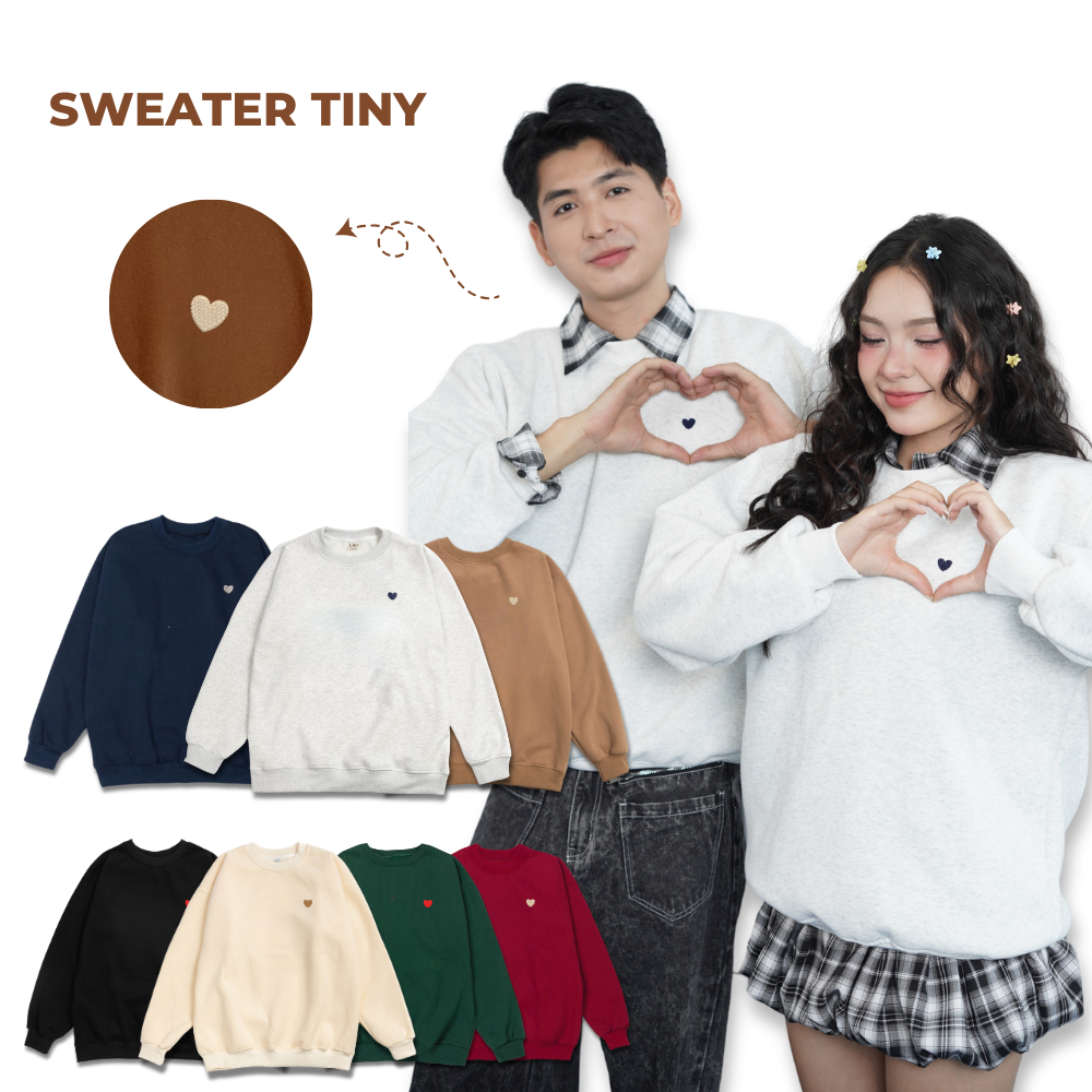 Áo Sweater Nỉ Đôi Nam Nữ Thêu Hình Tiny Heart Dễ Thương LILA  Áo Thun Dài Tay Dáng Rộng Vải Nỉ Bông