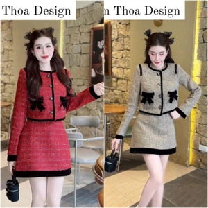 Set Dạ Tweet Nữ Kim Tuyến Nơ Nhung Cao Cấp Kim Thoa Design Kèm Ảnh Khách Yêu Và Video