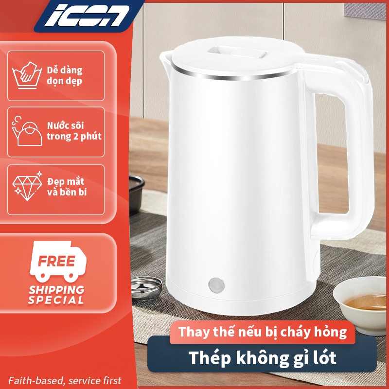 ICON Ấm Đun Nước Điện 2.3L Lòng Inox 304 - Đun Sôi Nhanh, Thiết Kế Đẹp, An Toàn & Tiện Lợi