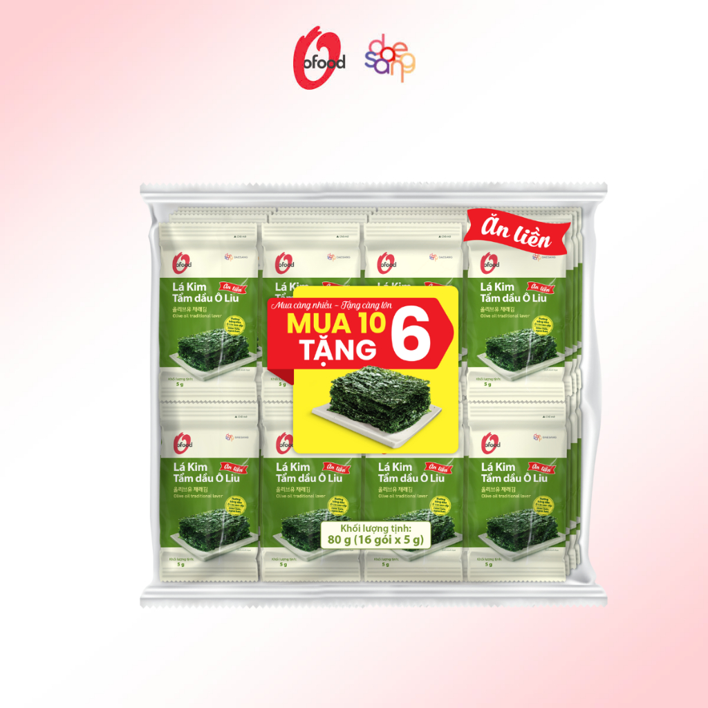Ảnh Lốc 16 gói lá kim tẩm dầu oliu 5g O'food 2