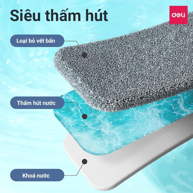 [TẶNG KÈM GIẺ LAU] Cây Lau Kính Thông Minh Deli - Phun Sương, Gạt Nước Cán Dài 126Cm, Xịt Nước Tiện Lợi, Đầu Xoay 90 Độ