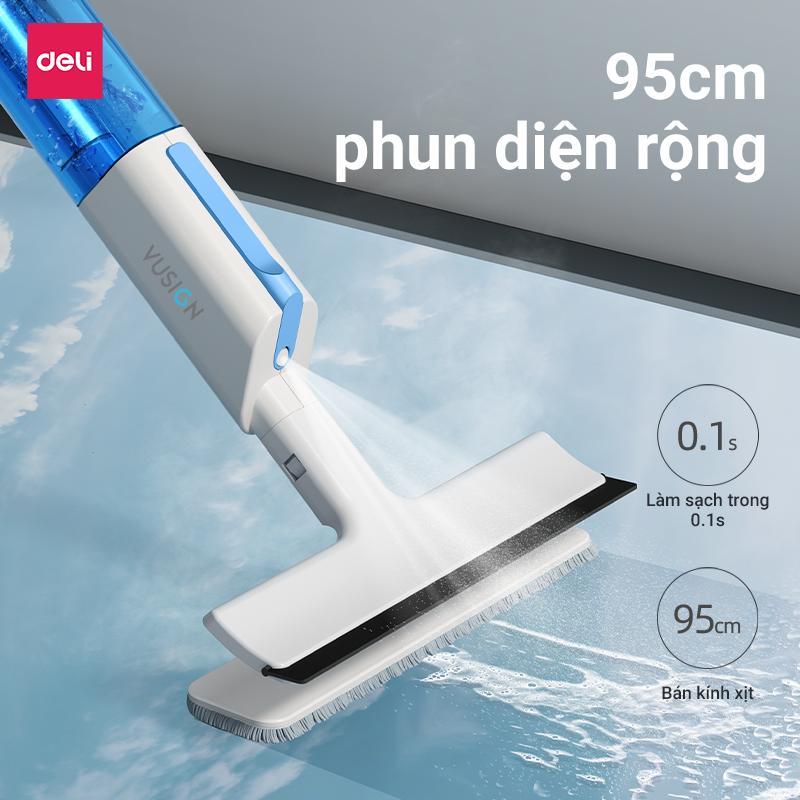 [TẶNG KÈM GIẺ LAU] Cây Lau Kính Thông Minh Deli - Phun Sương, Gạt Nước Cán Dài 126Cm, Xịt Nước Tiện Lợi, Đầu Xoay 90 Độ
