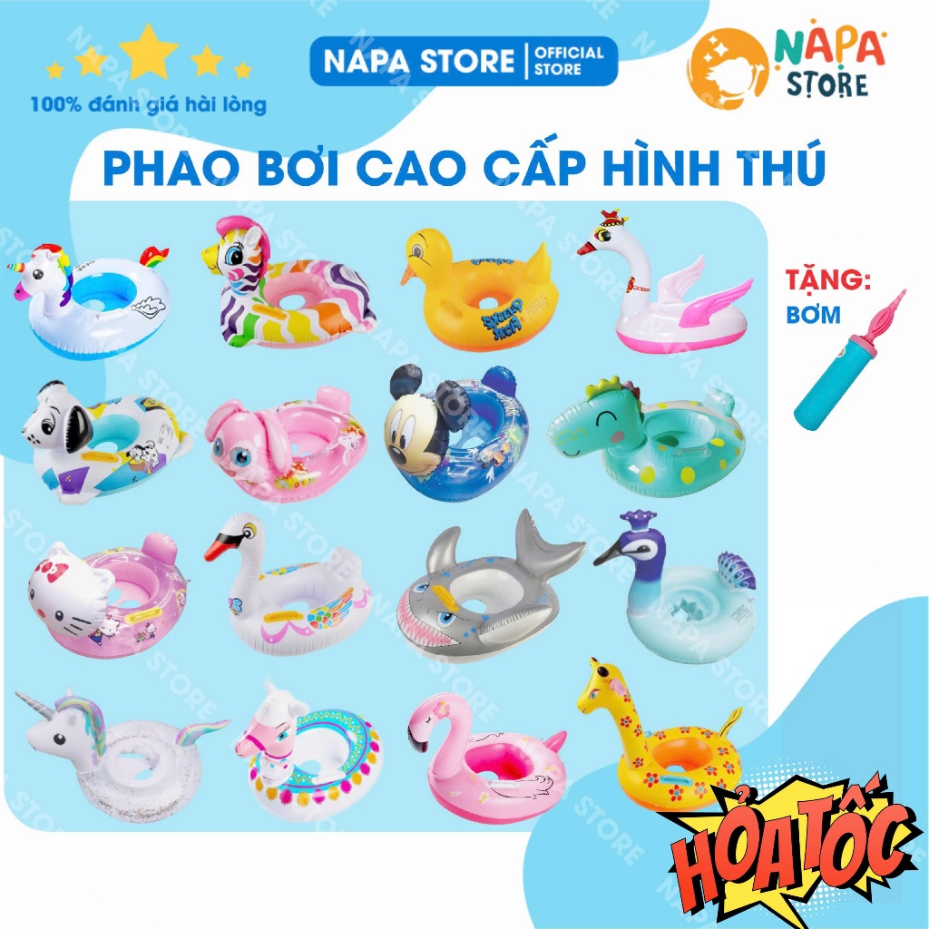 [ PHAO CAO CẤP] Phao Bơi Cao Cấp Hình Thú Đáng Yêu Cho Bé Nhiều Kích Thước - Tặng Kèm Bơm Tay Nhỏ YB