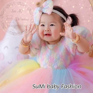 [ Tặng cài ] [ Loại cao cấp ] Đầm công chúa hoa hồng cầu vồng cho bé