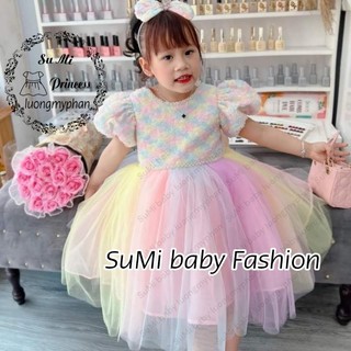 [ Tặng cài ] [ Loại cao cấp ] Đầm công chúa hoa hồng cầu vồng cho bé