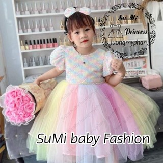 [ Tặng cài ] [ Loại cao cấp ] Đầm công chúa hoa hồng cầu vồng cho bé